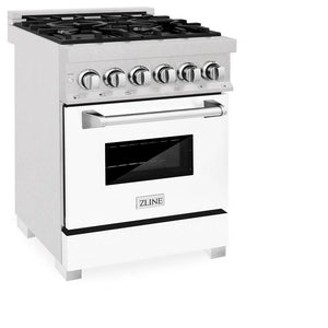ZLINE - 24 in. 2.8 cu. ft. Legacy Dual Fuel Range with 4 Burner Gas Cooktop and Electric Convection Oven in Satin Stainless Steel and White Matte Door