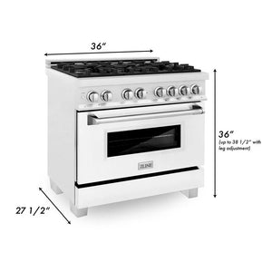 ZLINE - 36 in. 4.6 cu. ft. Legacy Dual Fuel Range with 6 Burner Gas Cooktop and Electric Convection Oven in Satin Stainless Steel and White Matte Door