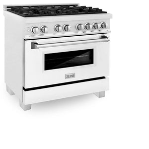 ZLINE - 36 in. 4.6 cu. ft. Legacy Dual Fuel Range with 6 Burner Gas Cooktop and Electric Convection Oven in Satin Stainless Steel and White Matte Door