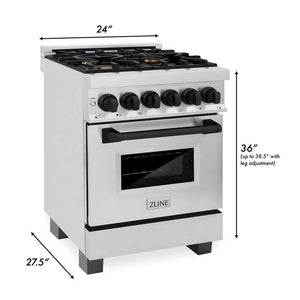 ZLINE - Autograph Edition 24 in. 2.8 cu. ft. Legacy Dual Fuel Range with 4 Burner Gas Cooktop and Electric Convection Oven in Stainless Steel and Matte Black Accents