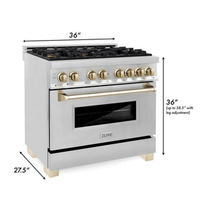 ZLINE - 36" Autograph Edition Kitchen Package with Stainless Steel Dual Fuel Range and Range Hood with Gold Accents (2AKP-RARH36-G)