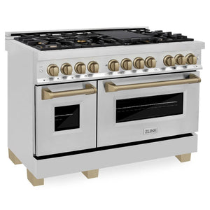 ZLINE - 48" Autograph Edition Kitchen Package with Stainless Steel Dual Fuel Range and Range Hood with Champagne Bronze Accents