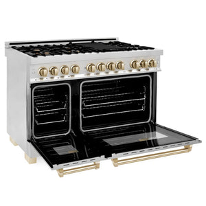 ZLINE - Autograph Edition 48 in. 6.0 cu. ft. Legacy Dual Fuel Range with 7 Burner Gas Cooktop and 2 Electric Ovens in Stainless Steel and Polished Gold Accents