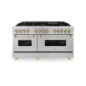 ZLINE - Autograph Edition 60 in. 7.4 cu. ft. Legacy Dual Fuel Range with 9 Burner Gas Cooktop and 2 Electric Convection Ovens in Stainless Steel and Polished Gold Accents