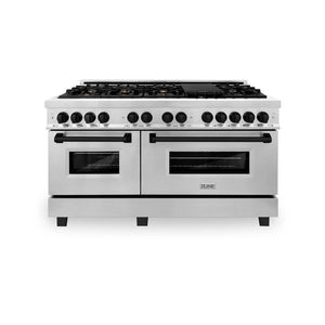 ZLINE - Autograph Edition 60 in. 7.4 cu. ft. Legacy Dual Fuel Range with 9 Burner Gas Cooktop and 2 Electric Convection Ovens in Stainless Steel and Matte Black Accents