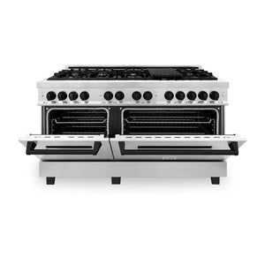ZLINE - Autograph Edition 60 in. 7.4 cu. ft. Legacy Dual Fuel Range with 9 Burner Gas Cooktop and 2 Electric Convection Ovens in Stainless Steel and Matte Black Accents