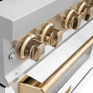 ZLINE - Autograph Edition 36 in. 4.6 cu. ft. Legacy Dual Fuel Range with 6 Burner Gas Cooktop and Electric Convection Oven in Stainless Steel with White Matte Door and Polished Gold Accents