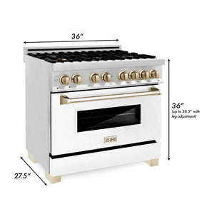 ZLINE - Autograph Edition 36 in. 4.6 cu. ft. Legacy Dual Fuel Range with 6 Burner Gas Cooktop and Electric Convection Oven in Stainless Steel with White Matte Door and Polished Gold Accents