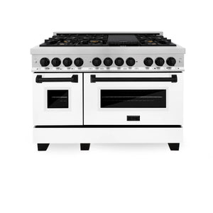 ZLINE - Autograph Edition 48 in. 6.0 cu. ft. Legacy Dual Fuel Range with 7 Burner Gas Cooktop and 2 Electric Ovens in Stainless Steel with White Matte Doors and Matte Black Accents