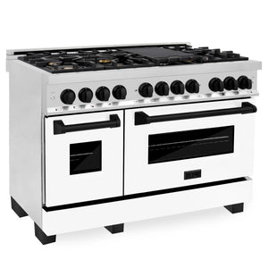 ZLINE - Autograph Edition 48 in. 6.0 cu. ft. Legacy Dual Fuel Range with 7 Burner Gas Cooktop and 2 Electric Ovens in Stainless Steel with White Matte Doors and Matte Black Accents