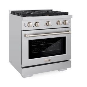 ZLINE - 30 in. 4.2 cu. ft. Paramount Dual Fuel Range with Gas Cooktop and Electric Convection Oven in Stainless Steel with 4 Brass Burners