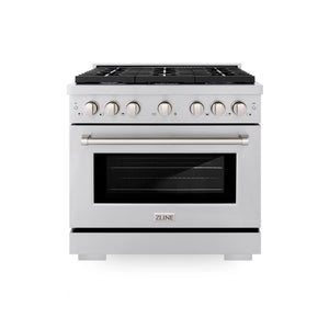 ZLINE - 36 in. 5.2 cu. ft. Paramount Dual Fuel Range with Gas Cooktop and Electric Convection Oven in Stainless Steel with 6 Brass Burners