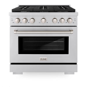 ZLINE - 36 in. 5.2 cu. ft. Paramount Dual Fuel Range with Gas Cooktop and Electric Convection Oven in Stainless Steel with 6 Brass Burners