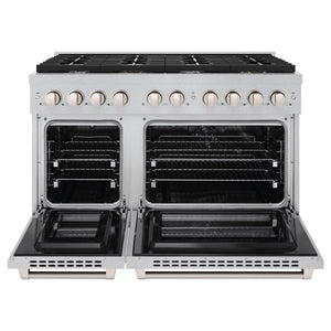ZLINE - 48 in. 6.7 cu. ft. Paramount Double Oven Dual Fuel Range with 8 Burner Gas Cooktop in Satin Stainless Steel (SDRS-48)