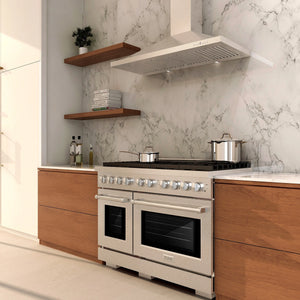 ZLINE - 48 in. 6.7 cu. ft. Paramount Double Oven Dual Fuel Range with 8 Burner Gas Cooktop in Satin Stainless Steel (SDRS-48)