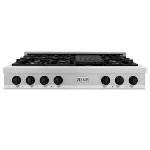 ZLINE - Autograph Edition 48 in. Legacy Gas Rangetop with 7 Burners and Porcelain Cooktop in Satin Stainless Steel with Matte Black Accents (RTSZ-48-MB)
