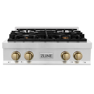 ZLINE - Autograph Edition 30 in. Legacy Gas Rangetop with 4 Burners and Porcelain Cooktop in Stainless Steel with Champagne Bronze Accents