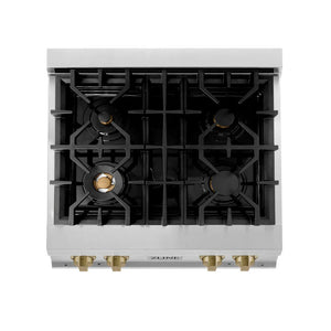 ZLINE - Autograph Edition 30 in. Legacy Gas Rangetop with 4 Burners and Porcelain Cooktop in Stainless Steel with Champagne Bronze Accents