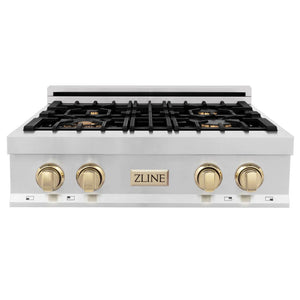 ZLINE - Autograph Edition 30 in. Legacy Gas Rangetop with 4 Burners and Porcelain Cooktop in Stainless Steel with Polished Gold Accents (RTZ-30-G)