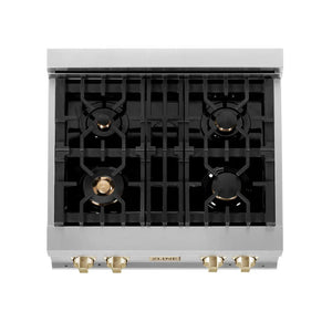 ZLINE - Autograph Edition 30 in. Legacy Gas Rangetop with 4 Burners and Porcelain Cooktop in Stainless Steel with Polished Gold Accents (RTZ-30-G)