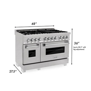 ZLINE - 48 in. Kitchen Package with Satin Stainless Steel Dual Fuel Range and Convertible Vent Range Hood