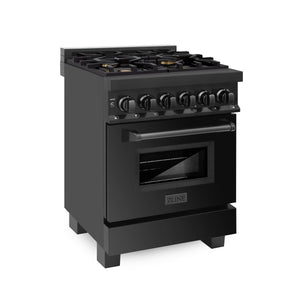ZLINE - 24 in. 2.8 cu. ft. Legacy Dual Fuel Range with Gas Cooktop and Electric Convection Oven in Black Stainless Steel with 4 Brass Burners