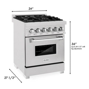 ZLINE - 24 in. 2.8 cu. ft. Legacy Dual Fuel Range with 4 Burner Gas Cooktop and Electric Convection Oven in Satin Stainless Steel