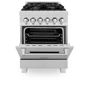 ZLINE - 24 in. 2.8 cu. ft. Legacy Dual Fuel Range with 4 Burner Gas Cooktop and Electric Convection Oven in Satin Stainless Steel