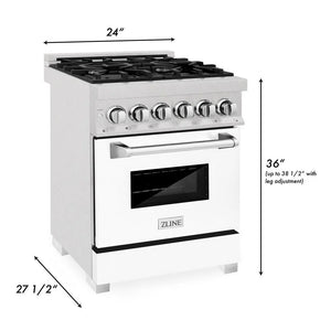 ZLINE - 24 in. 2.8 cu. ft. Legacy Dual Fuel Range with 4 Burner Gas Cooktop and Electric Convection Oven in Satin Stainless Steel and White Matte Door