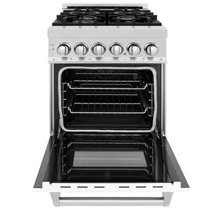 ZLINE - 24 in. 2.8 cu. ft. Legacy Dual Fuel Range with 4 Burner Gas Cooktop and Electric Convection Oven in Satin Stainless Steel and White Matte Door