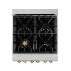 ZLINE - Autograph Edition 24 in. 2.8 cu. ft. Legacy Dual Fuel Range with 4 Burner Gas Cooktop and Electric Convection Oven in Stainless Steel and Champagne Bronze Accents
