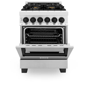 ZLINE - Autograph Edition 24 in. 2.8 cu. ft. Legacy Dual Fuel Range with 4 Burner Gas Cooktop and Electric Convection Oven in Stainless Steel and Matte Black Accents