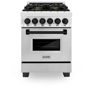 ZLINE - Autograph Edition 24 in. 2.8 cu. ft. Legacy Dual Fuel Range with 4 Burner Gas Cooktop and Electric Convection Oven in Stainless Steel and Matte Black Accents
