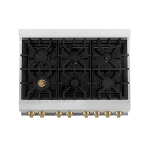 ZLINE - Autograph Edition 36 in. 4.6 cu. ft. Legacy Dual Fuel Range with 6 Burner Gas Cooktop and Electric Convection Oven in Stainless Steel with White Matte Door and Champagne Bronze Accents