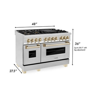 ZLINE - Autograph Edition 48 in. 6.0 cu. ft. Legacy Dual Fuel Range with 7 Burner Gas Cooktop and 2 Electric Ovens in Stainless Steel and Polished Gold Accents