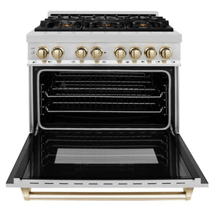 ZLINE - Autograph Edition 36" 4.6 cu. ft. Dual Fuel Range with Gas Stove and Electric Oven in Stainless Steel with Gold Accents (RAZ-36-G)