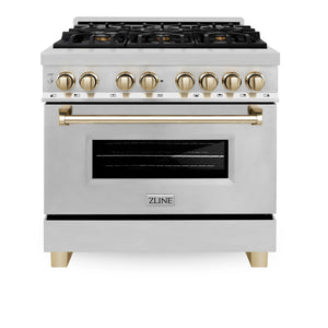 ZLINE - Autograph Edition 36" 4.6 cu. ft. Dual Fuel Range with Gas Stove and Electric Oven in Stainless Steel with Gold Accents (RAZ-36-G)