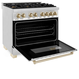 ZLINE - Autograph Edition 36" 4.6 cu. ft. Dual Fuel Range with Gas Stove and Electric Oven in Stainless Steel with Gold Accents (RAZ-36-G)