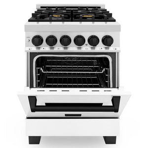ZLINE - Autograph Edition 24 in. 2.8 cu. ft. Legacy Dual Fuel Range with 4 Burner Gas Cooktop and Electric Convection Oven in Stainless Steel with White Matte Door and Matte Black Accents