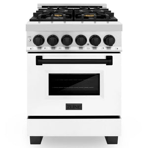 ZLINE - Autograph Edition 24 in. 2.8 cu. ft. Legacy Dual Fuel Range with 4 Burner Gas Cooktop and Electric Convection Oven in Stainless Steel with White Matte Door and Matte Black Accents