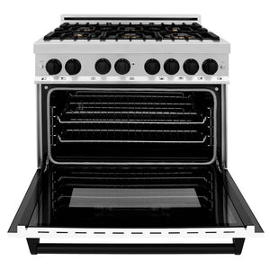 ZLINE - Autograph Edition 36 in. 4.6 cu. ft. Legacy Dual Fuel Range with 6 Burner Gas Cooktop and Electric Convection Oven in Stainless Steel with White Matte Door and Matte Black Accents