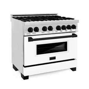 ZLINE - Autograph Edition 36 in. 4.6 cu. ft. Legacy Dual Fuel Range with 6 Burner Gas Cooktop and Electric Convection Oven in Stainless Steel with White Matte Door and Matte Black Accents