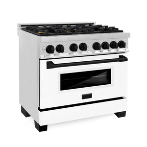ZLINE - Autograph Edition 36 in. 4.6 cu. ft. Legacy Dual Fuel Range with 6 Burner Gas Cooktop and Electric Convection Oven in Stainless Steel with White Matte Door and Matte Black Accents