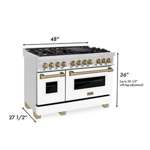 ZLINE - Autograph Edition 48 in. 6.0 cu. ft. Legacy Dual Fuel Range with 7 Burner Gas Cooktop and 2 Electric Ovens in Stainless Steel with White Matte Doors and Champagne Bronze Accents