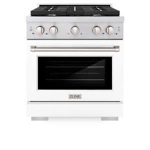 ZLINE - 30 in. 4.2 cu. ft. Paramount Dual Fuel Range with 4 Burner Gas Cooktop and Electric Convection Oven in Stainless Steel with White Matte Door