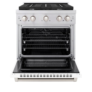 ZLINE - 30 in. 4.2 cu. ft. Paramount Dual Fuel Range with 4 Burner Gas Cooktop and Electric Convection Oven in Stainless Steel with White Matte Door