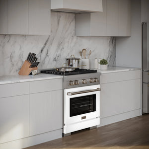 ZLINE - 30 in. 4.2 cu. ft. Paramount Dual Fuel Range with 4 Burner Gas Cooktop and Electric Convection Oven in Stainless Steel with White Matte Door