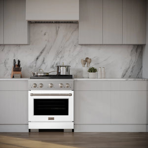 ZLINE - 30 in. 4.2 cu. ft. Paramount Dual Fuel Range with 4 Burner Gas Cooktop and Electric Convection Oven in Stainless Steel with White Matte Door