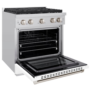 ZLINE - 30 in. 4.2 cu. ft. Paramount Dual Fuel Range with 4 Burner Gas Cooktop and Electric Convection Oven in Stainless Steel with White Matte Door