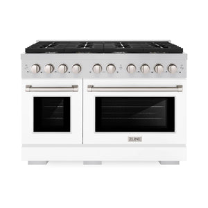 ZLINE - 48 in. 6.7 cu. ft. Paramount Double Oven Dual Fuel Range with 8 Burner Gas Cooktop in Stainless Steel with White Matte Doors